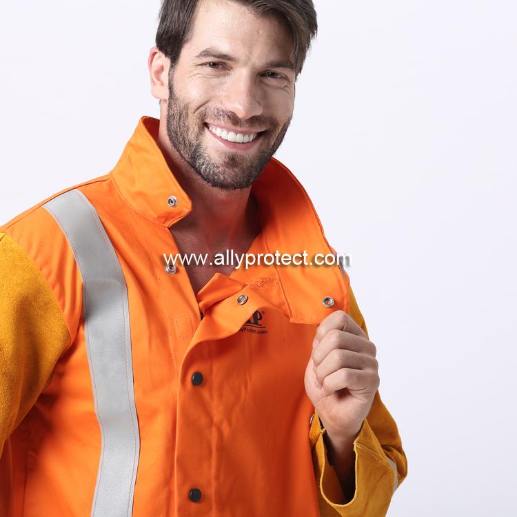 AP-2730 橙色防火布配金黄皮袖焊服-带反光条